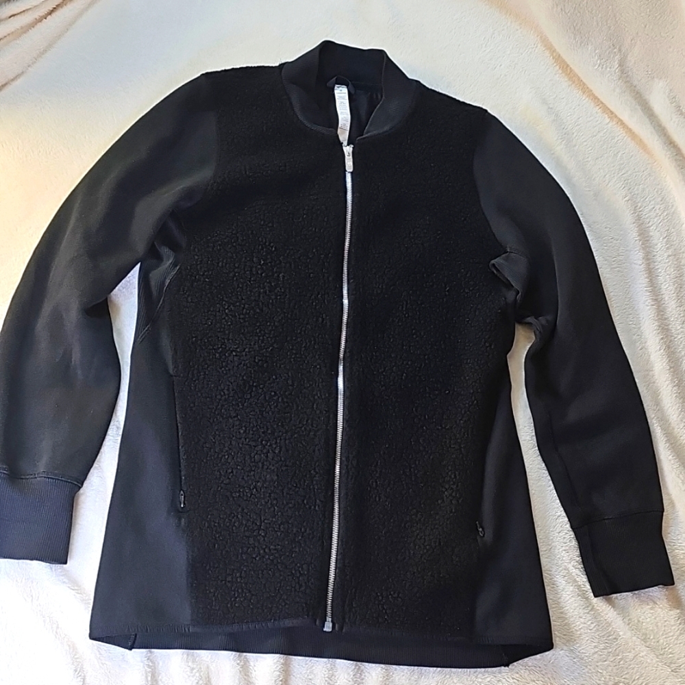 Black Stand Out Sherpa Fleece Zip Jacket Black Size 8 VTag Pockets $150 L17